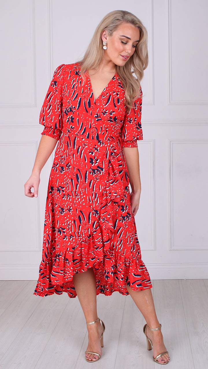 Maya Frill Wrap Dress in Red – Redlane.ie